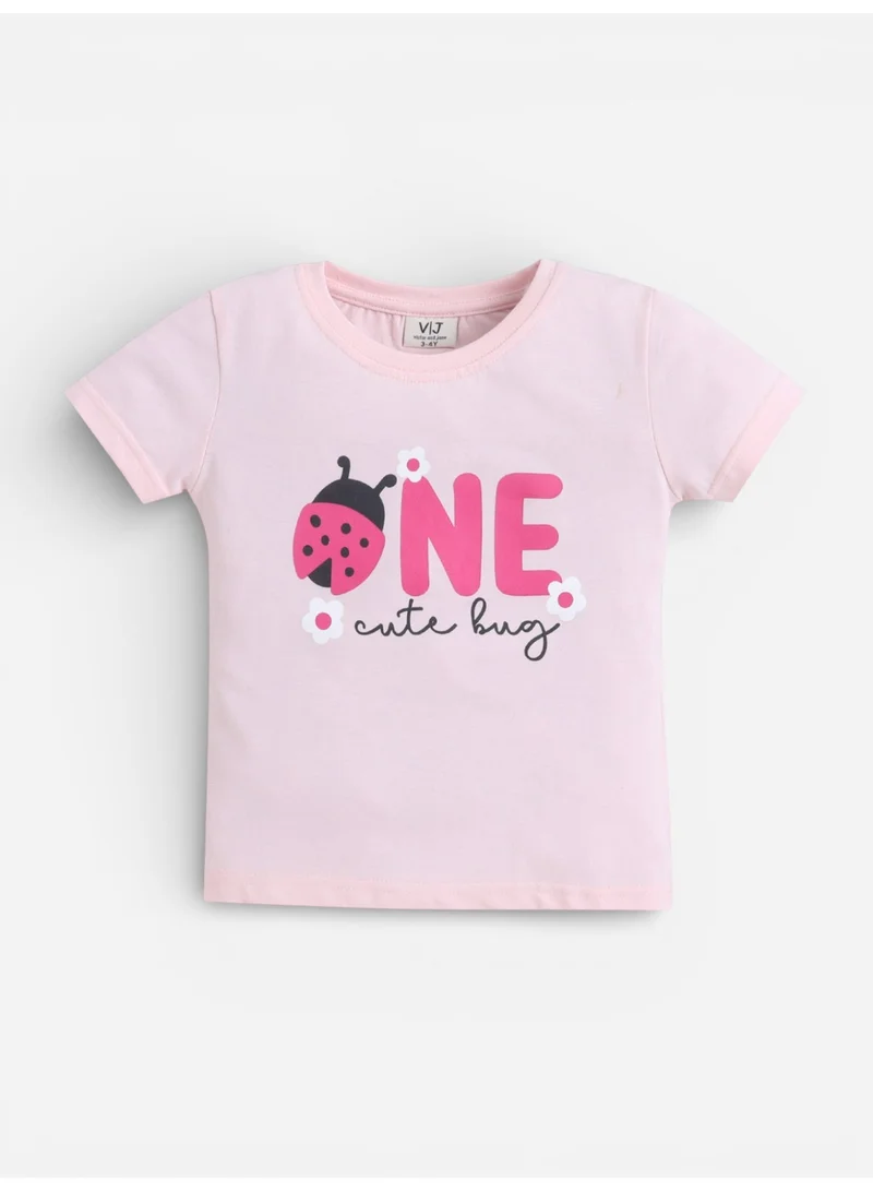 Victor And Jane  Girls Ladybug “ONE” Print Cotton Pajama Set – T-Shirt & Full Pants Nightwear for Women | Best Price UAE